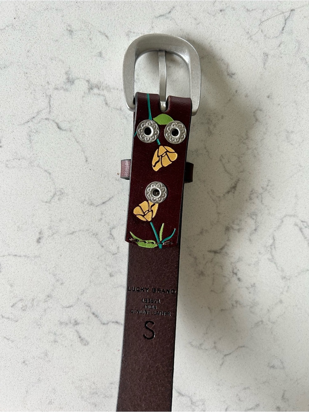 LIKE NEW Lucky Brand Floral Embossed Handpainted Leather Belt 39.5” Length - Picture 8 of 10